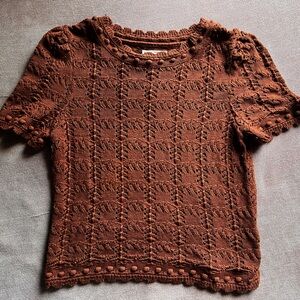 Anthropologie Brown Lace Crew Neck Sweater